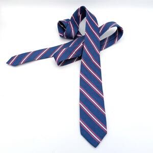 The Tie Bar Ad Stripe Tie Silk Cotton Blend Slim Preppy Americana Navy Red White